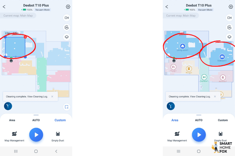 Einzelzimmerreinigung bzw. Bereichsreinigung wird in der ECOVACS DEEBOT Home App eingestellt